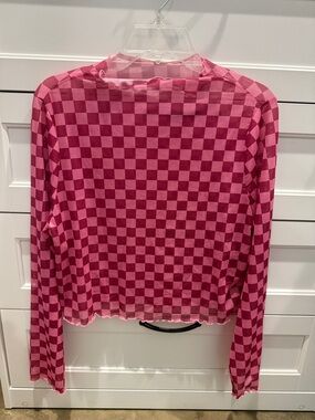 SHEIN Pink Checkerboard Long Sleeve Top
